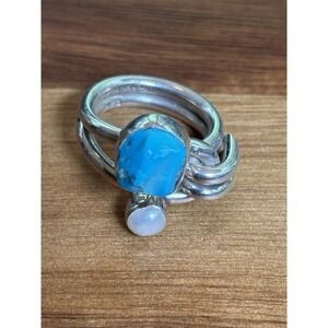 Lilly Barrack Turquoise And Pearl Sterling Ring Size 7 11.5 Grams